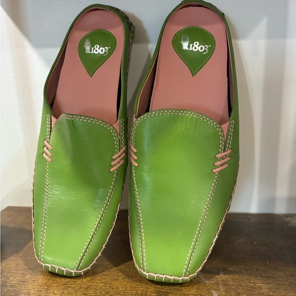 1803 green lime slip on mules size 39